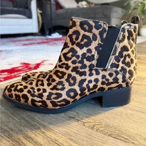 Franco Sarto Leopard Print Pony Hair Ankle Boots- 9.5